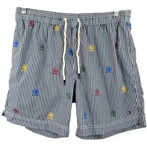 W Tommy Hilfiger Men's Crest Logo Striped Swim Shorts Size L Old Money Preppy